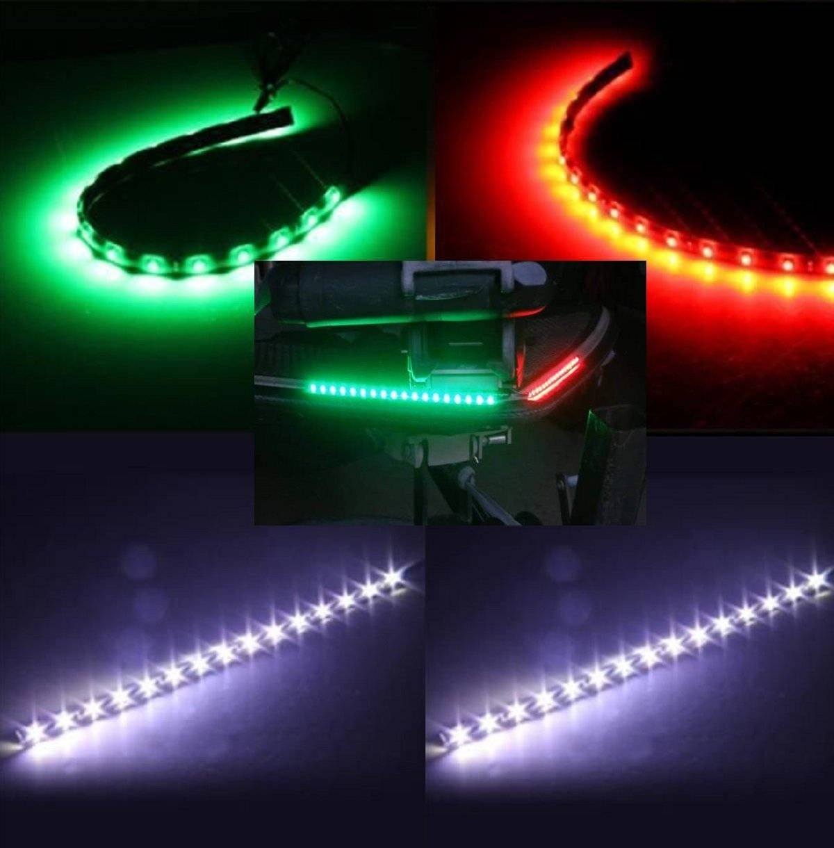 Boat Bow LED Navigation (STERN &amp; BOW) Light Kit, Red, Green, and White Strips for Bass boats, Waterproof Boat Lights Green Blob Outdoors 
