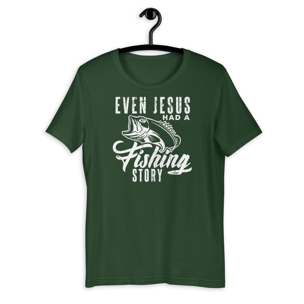 Even Jesus Had a Fishing Story T-Shirt Green Blob Outdoors Forest S 