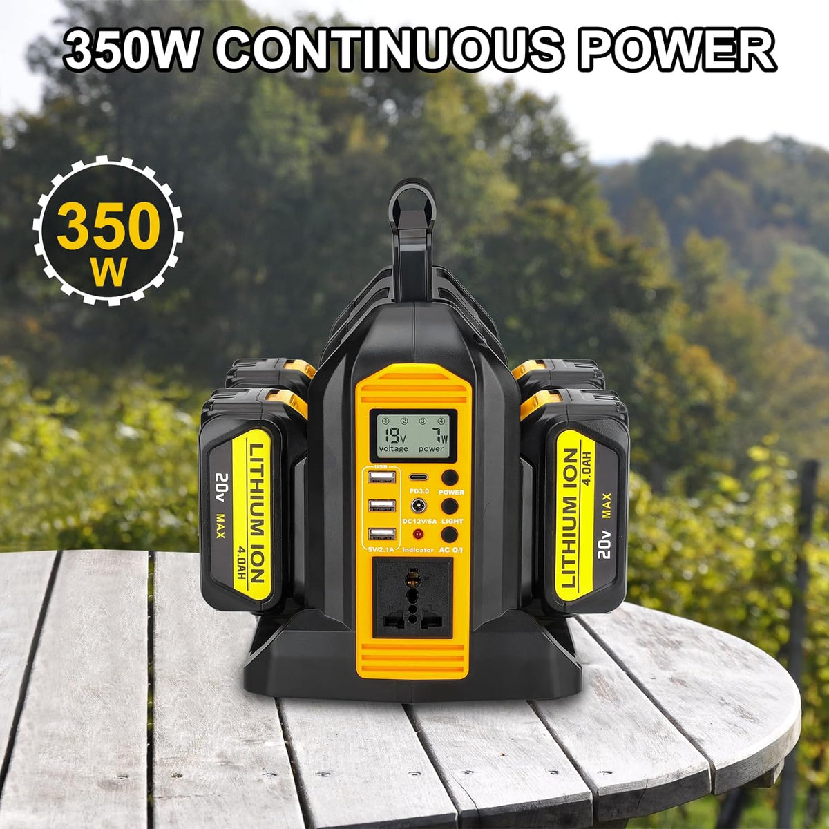 350W Portable Power Inverter for Green Blob Fishing Lights, powered by Dewalt 20v &amp; 60v Batteries, batteries not included - Green Blob Outdoors