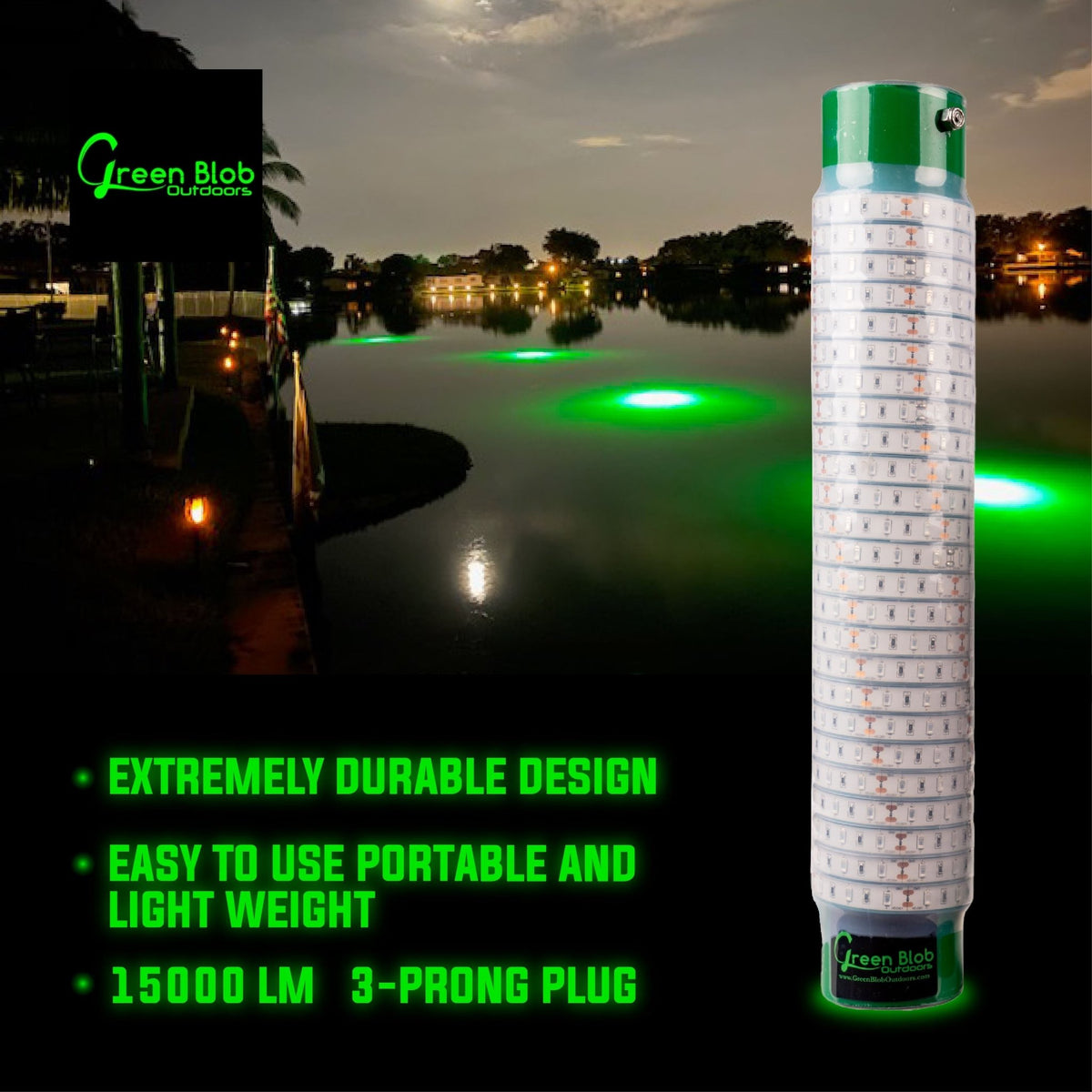 Create your Own Green Blob Outdoors: Lumen Underwater LED Fishing Light - Energy - Efficient, Versatile, Texas - Made 30ft Cord - Green Blob Outdoors