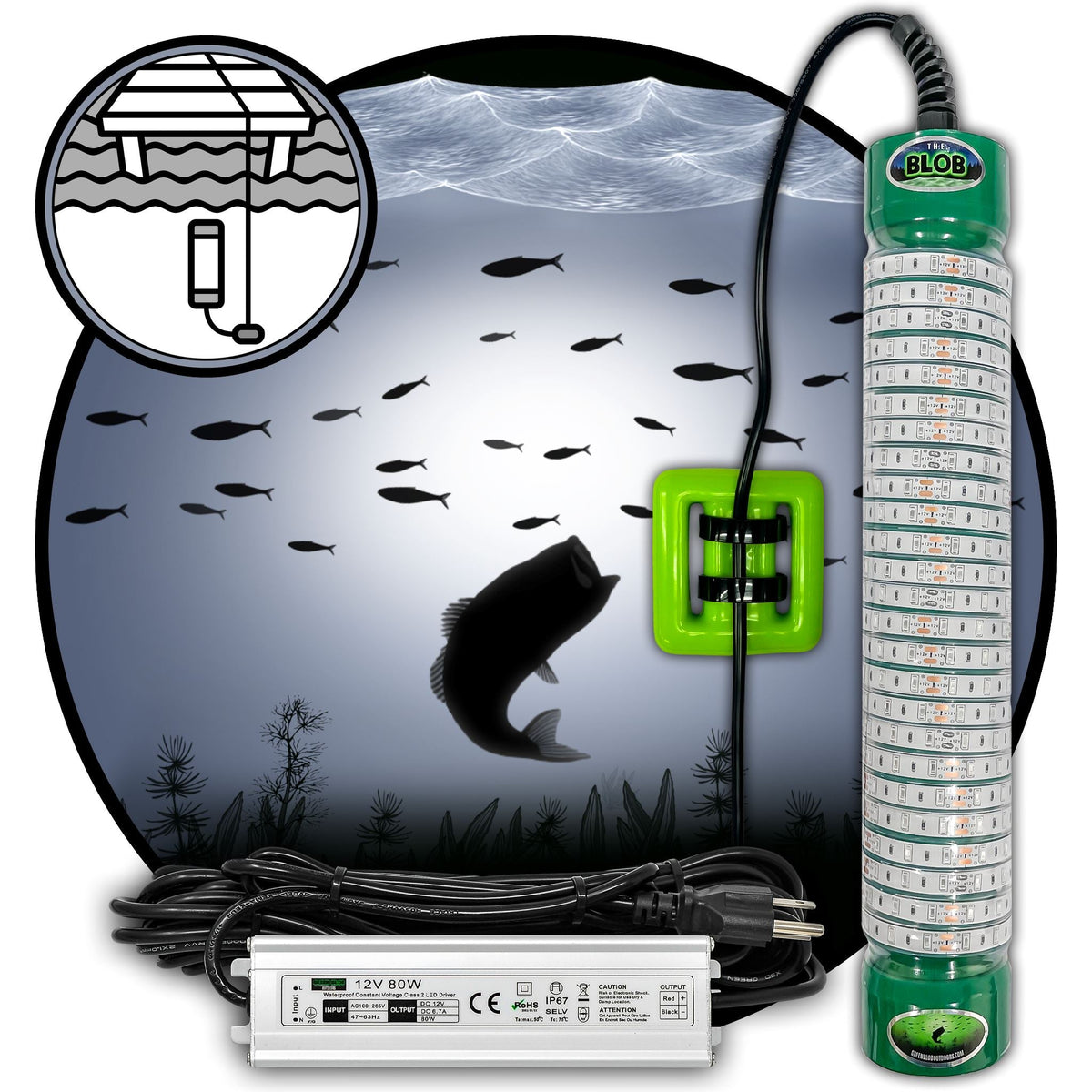 Green Blob 110V Bottom Bobber: LED Underwater Dock Fishing Light - Green Blob Outdoors