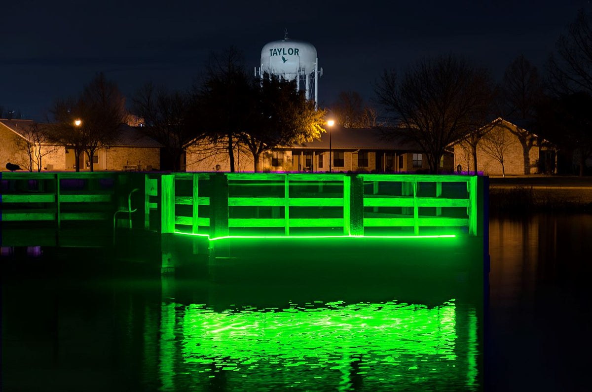 Pimp My Dock LED Accent Under glow Lighting Kit (Blue, Green, UV, White, or Color Changing) DIY Premium LED Under Dock Lighting Kit IP68 Completely Waterproof - Green Blob Outdoors