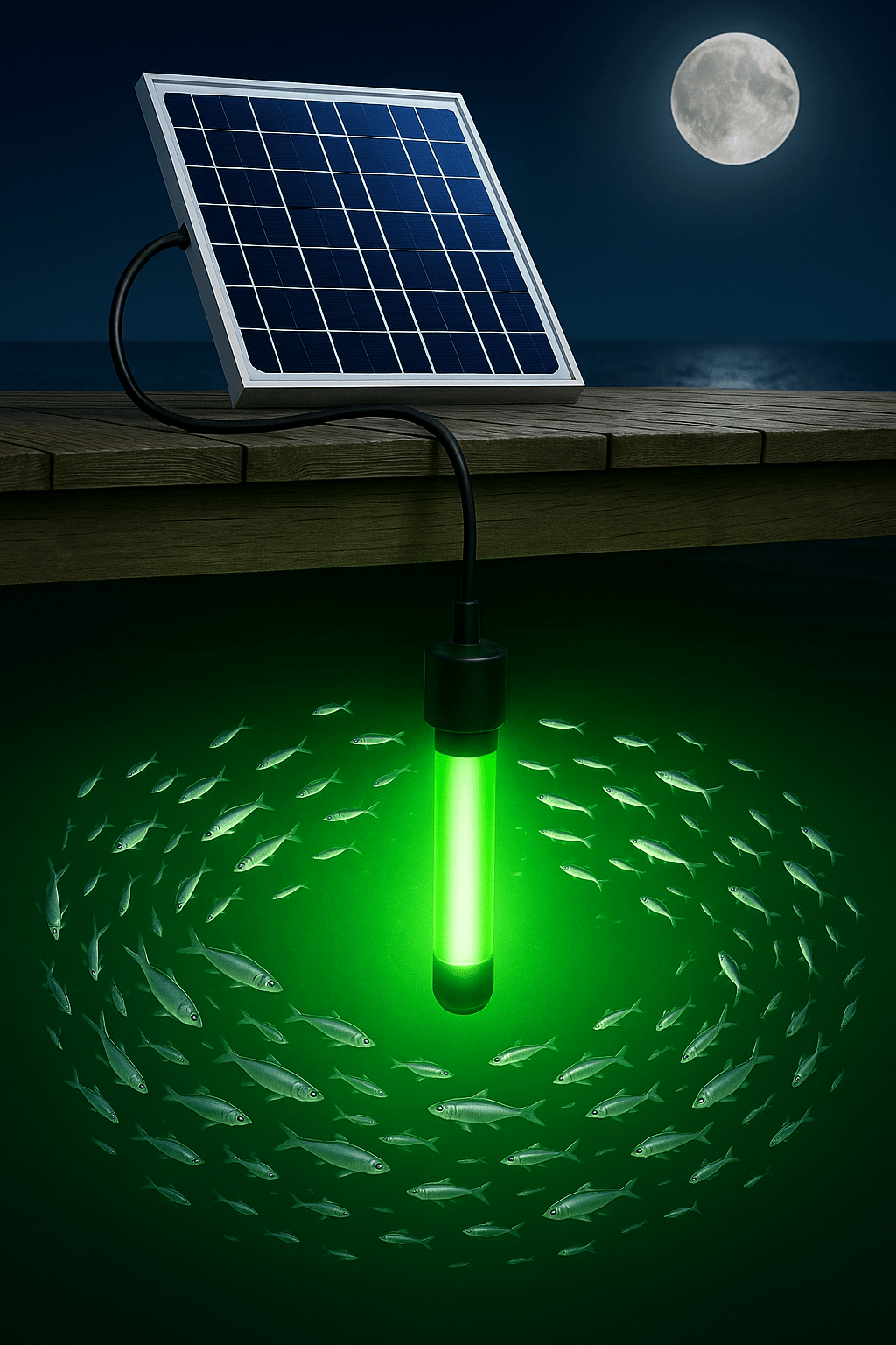 Solar Powered Underwater Fishing Light for Docks | Green Blob Outdoors New Solar Panel Kit | Bright Green Night Fishing Attractant for Snook, Shad, Bass & Catfish – No Dock Power Needed! - Green Blob Outdoors