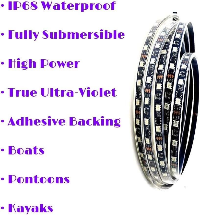 Ultra Violet, UV Night Fishing LED Light Strip, 16.5ft, 100% Waterproof - Green Blob Outdoors