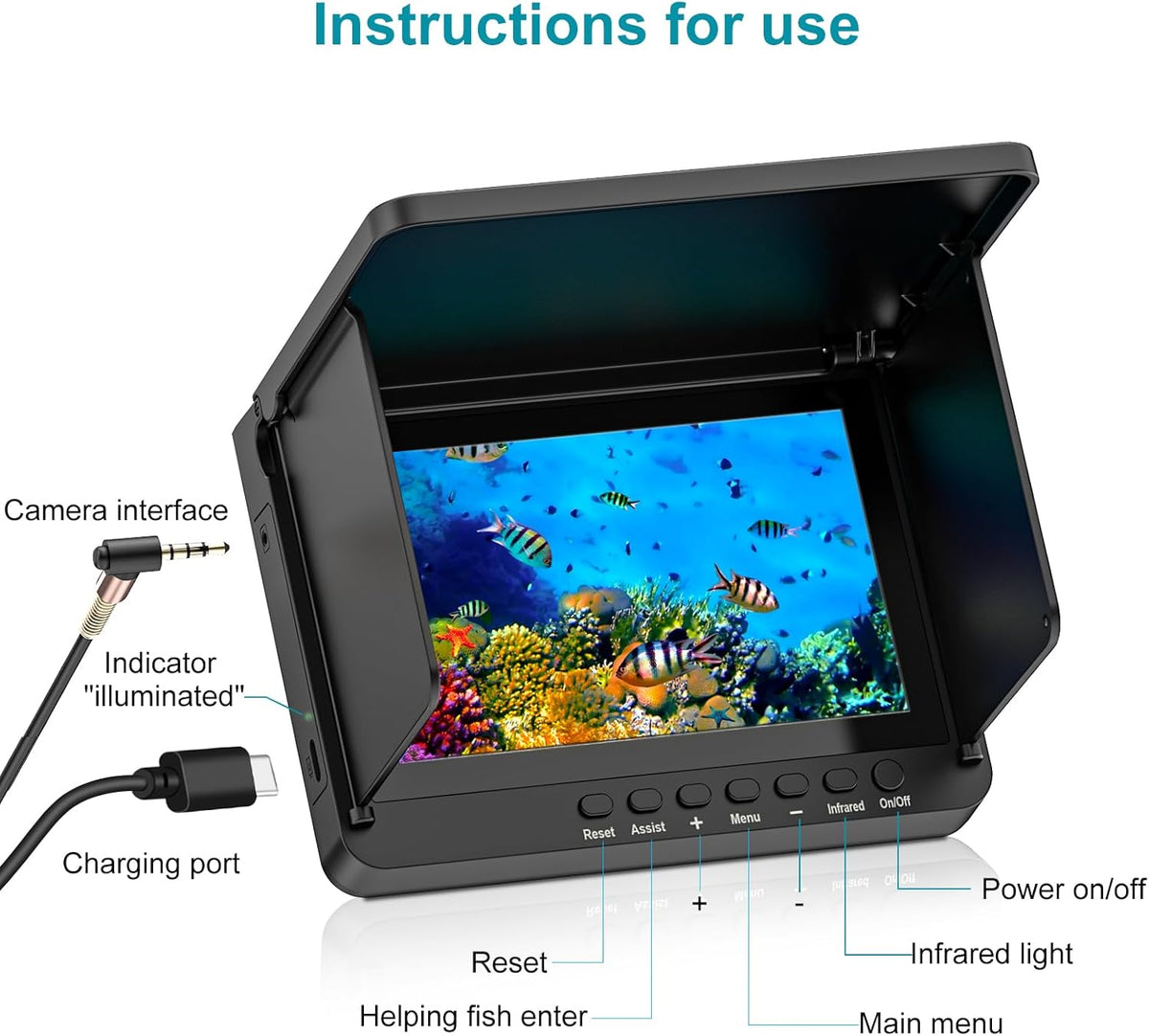Underwater Fishing Camera with Infrared Night Vision Light, Portable with 100ft Cable, 5 Inch LCD and Upgraded HD Lens - Green Blob Outdoors