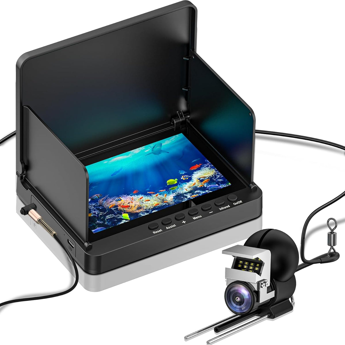 Underwater Fishing Camera with Infrared Night Vision Light, Portable with 100ft Cable, 5 Inch LCD and Upgraded HD Lens - Green Blob Outdoors