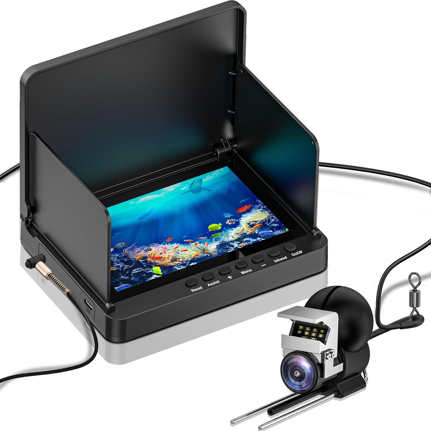 Underwater Fishing Camera with Infrared Night Vision Light, Portable with 100ft Cable, 5 Inch LCD and Upgraded HD Lens - Green Blob Outdoors