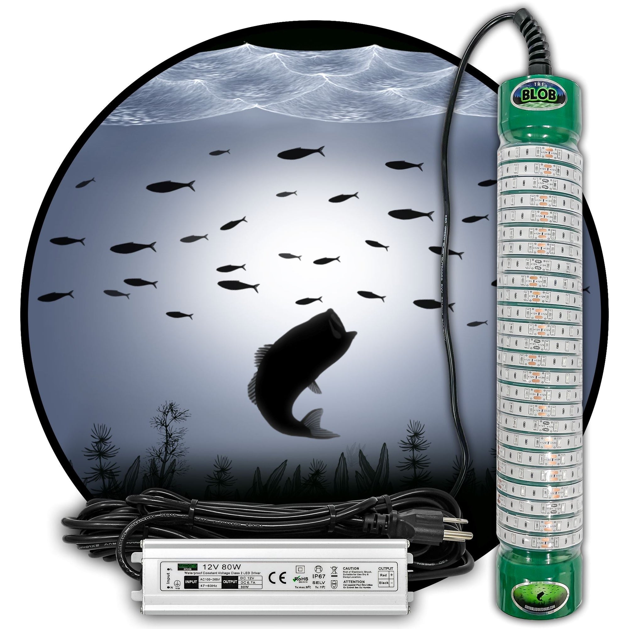 White Blob Underwater Dock Fishing Light 110v AC adapter and 3 prong plug - Green Blob Outdoors