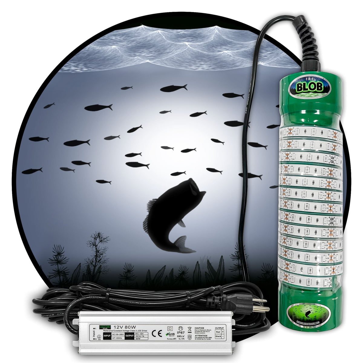 White Blob Underwater Dock Fishing Light 110v AC adapter and 3 prong plug - Green Blob Outdoors