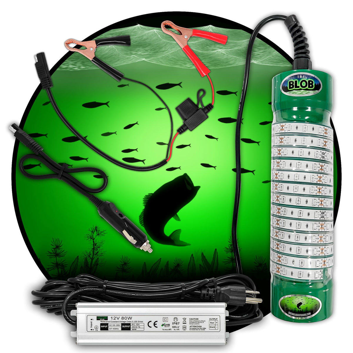 Build Your Blob Build Your Blob Green Blob Outdoors Green 7,500 Lumens 3 Prong Plug + Clips + Cig Lighter Plug 30 Feet