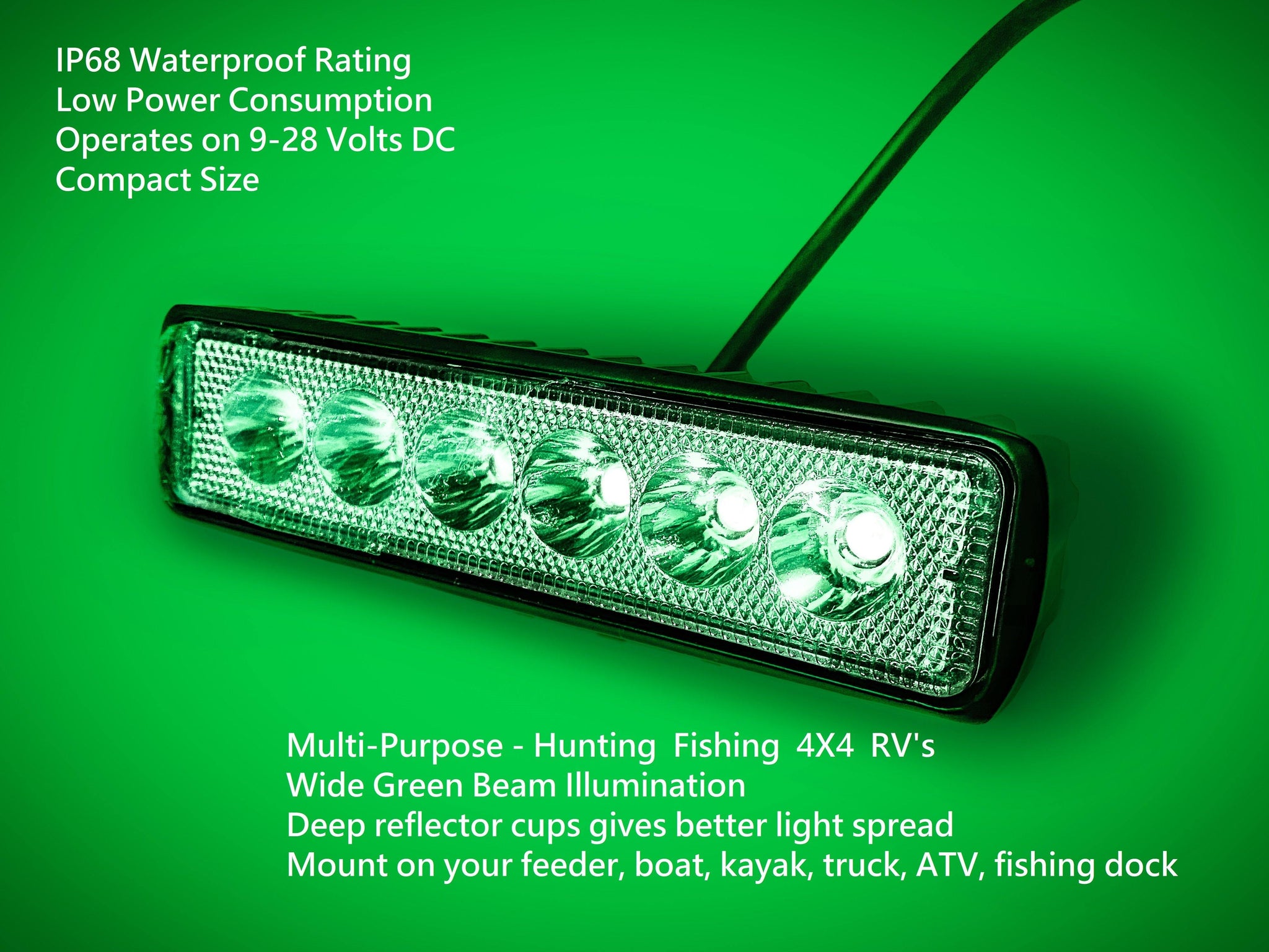 Green Hog Light Flood Beam LED 12V Waterproof Bar Light with 15ft