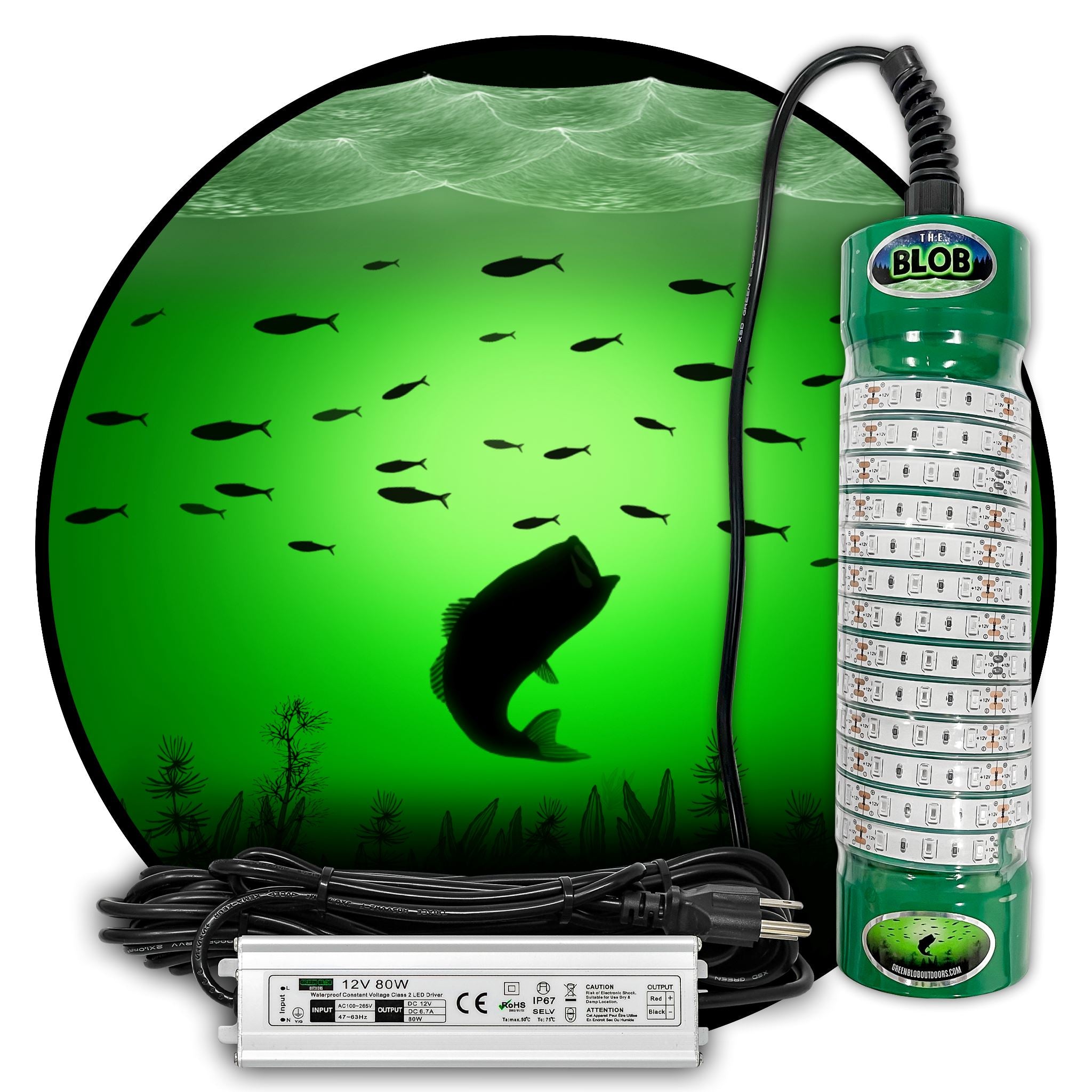 Green 60W Underwater Fishing Light IP68 LED Waterproof Underwater Fish Light  for Fishing - CA New Sunshine